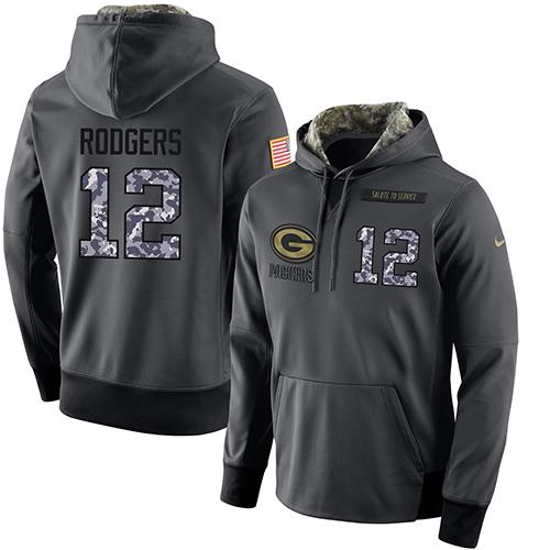 NFL Men's Nike Green Bay Packers #12 Aaron Rodgers Stitched Black Anthracite Salute to Service Player Performance Hoodie - Click Image to Close